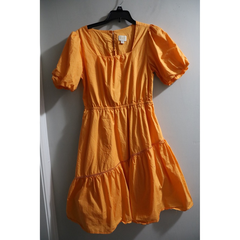 Scotch & Soda Orange Cotton Tiered Midi‎ Dress Open Back Puff Sleeve Size 14